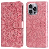 Funda Tipo Cartera Foxdock Para Iphone 16 Pro Max , Diseño Girasol En Relieve, Cuero Pu, Cierre Magnético, Soporte Y Tarjetero