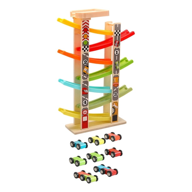 Rampa de coche de juguete, rampa de madera, juguete de coche, habilidad fina, coche de juguete de madera, regalo creativo para niños de 1, 2 y , 7 Pistas y 7 Pista y Estacionamiento