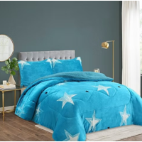 Mundo Shopping - Cobertor Plush Con Chiporro Plaza Y Media Color Celeste Con Diseño