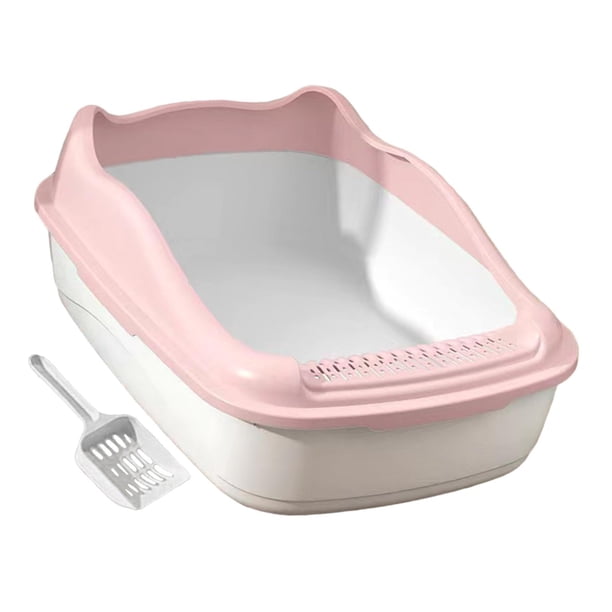 Caja de Arena para Gatos, Semicerrada, Lados Altos, Protección Contra Salpicaduras Estable, Suelo Liso, para Conejos, Fondo Extraíble, 55,9 X 38,1 X 1 Rosa