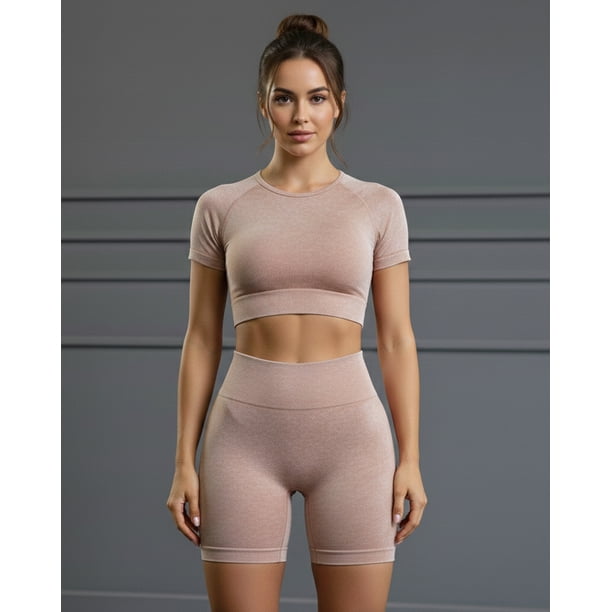 Conjunto Deportivo Mujer Short Push Up y Top Manga Corta