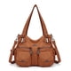 thumbnail image 1 of Bolso de mano Angelkiss de diseñador para mujer, grande, marrón, piel sintética lavada, 1 of 7