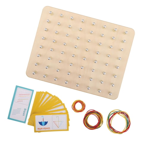 Bothyi - Madera Geoboard Set Shape Puzzle Matrix Geometry Board Para 3 4 5 Años