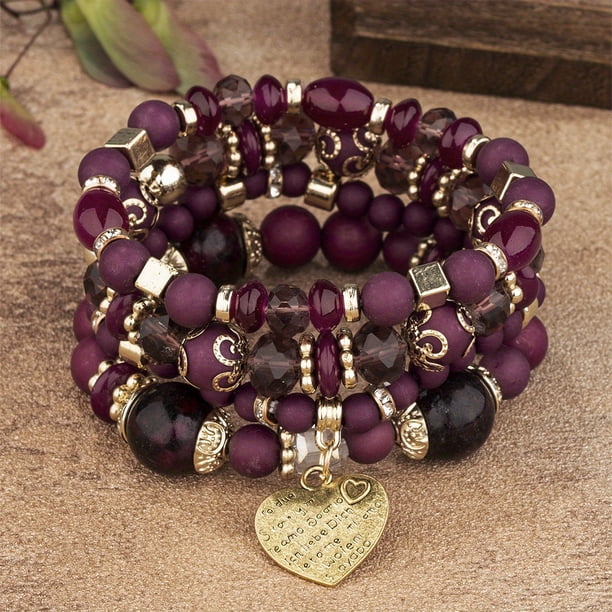 Heart Charm Beads Layered Bracelet Set Pompomia Bracelet Charm Vintage Jewelry Valentine's Day Gift