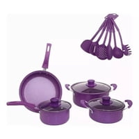 Click Ventas - Bateria De Cocina 14 Piezas Morado Antihaderente Templado