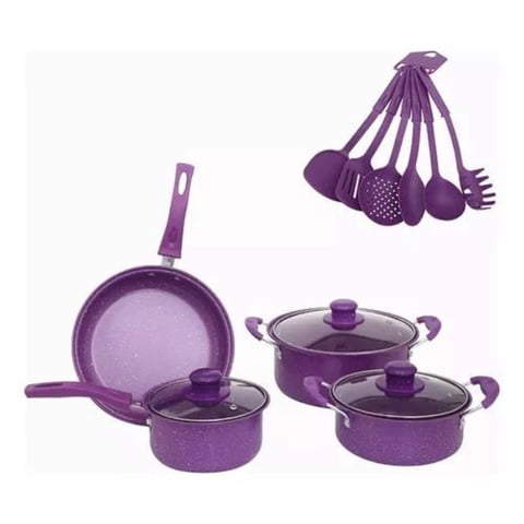 Click Ventas - Bateria De Cocina 14 Piezas Morado Antihaderente Templado