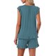 thumbnail image 3 of INSPIRE CHIC Conjunto de Pijama de Mujer con Mangas Volantes, Conjunto de Pantalones Cortos de Viscosa Suave y Transpirable con Cintura Elástica XS Verde Pavo Real, 3 of 6