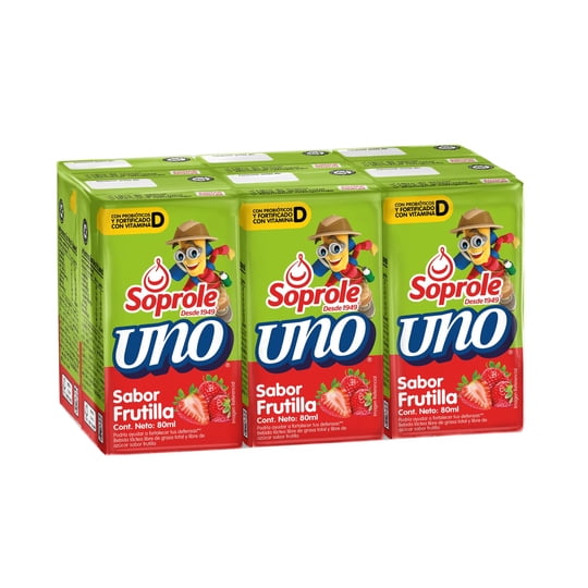 Bebida Láctea Probiótico Uno Sabor Frutilla Pack 6 Caja 6 Un Soprole