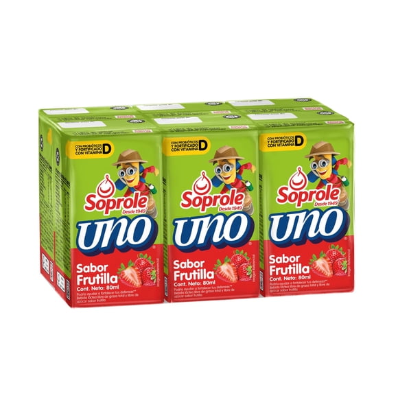 Bebida Láctea Probiótico UNO Sabor Frutilla Pack 6 Caja, 6 Un