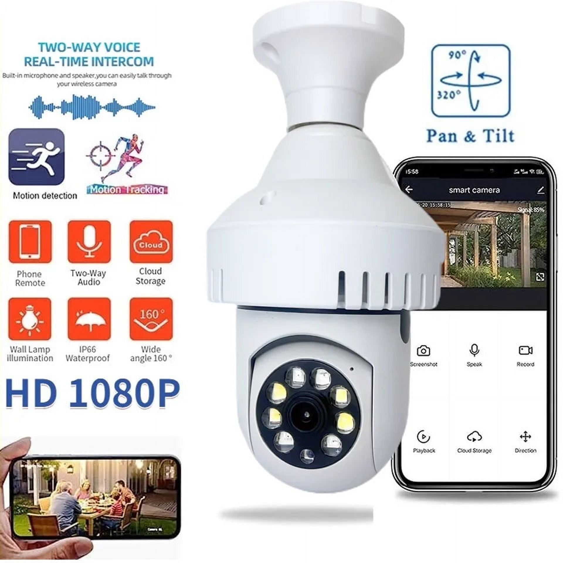 Genérico - Cámara Ip 360° Ampolleta Motorizada Full Hd Detector De Humo Alarma