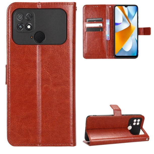 Funda tipo libro para Xiaomi POCO C40, cartera todo‑en‑uno, funda multifuncional con tarjetero y correa de muñeca desmontable