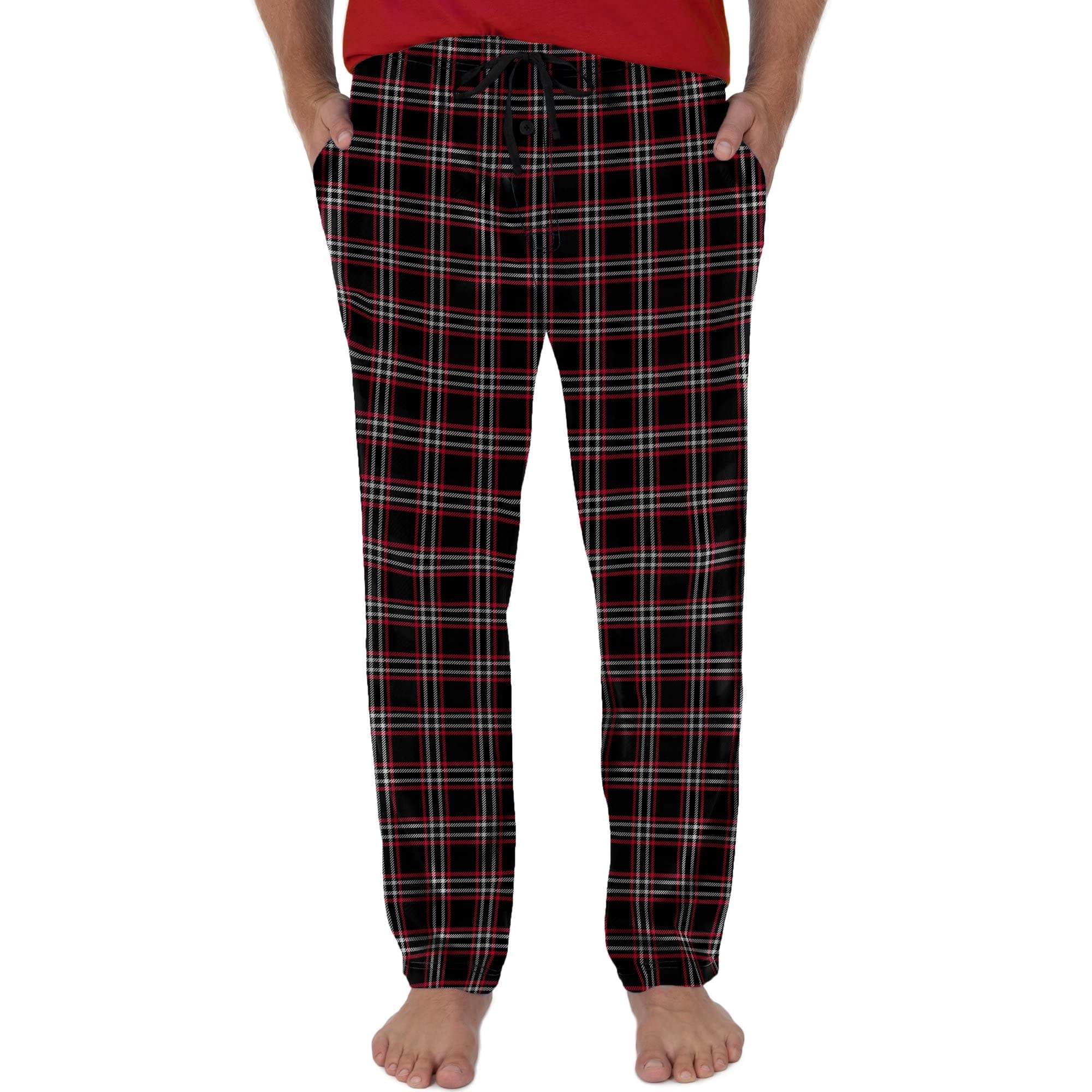 Pantalón De Pijama Fruit Of The Loom, Forro Polar Para Hombre, Negro Y Rojo A Cuadros