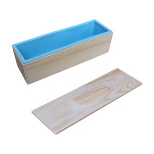 Magideal - Molde De Jabón Rectangular De Silicona Con Caja De Madera Para Pastillas Y Tapa Flexible Reutilizable Adecuado Para La Fabricación De Velas Y Manuali Azul