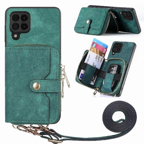 Funda Tipo Cartera con Correa Cruzada para Samsung Galaxy A12 5G Protección Contra Golpes Verde