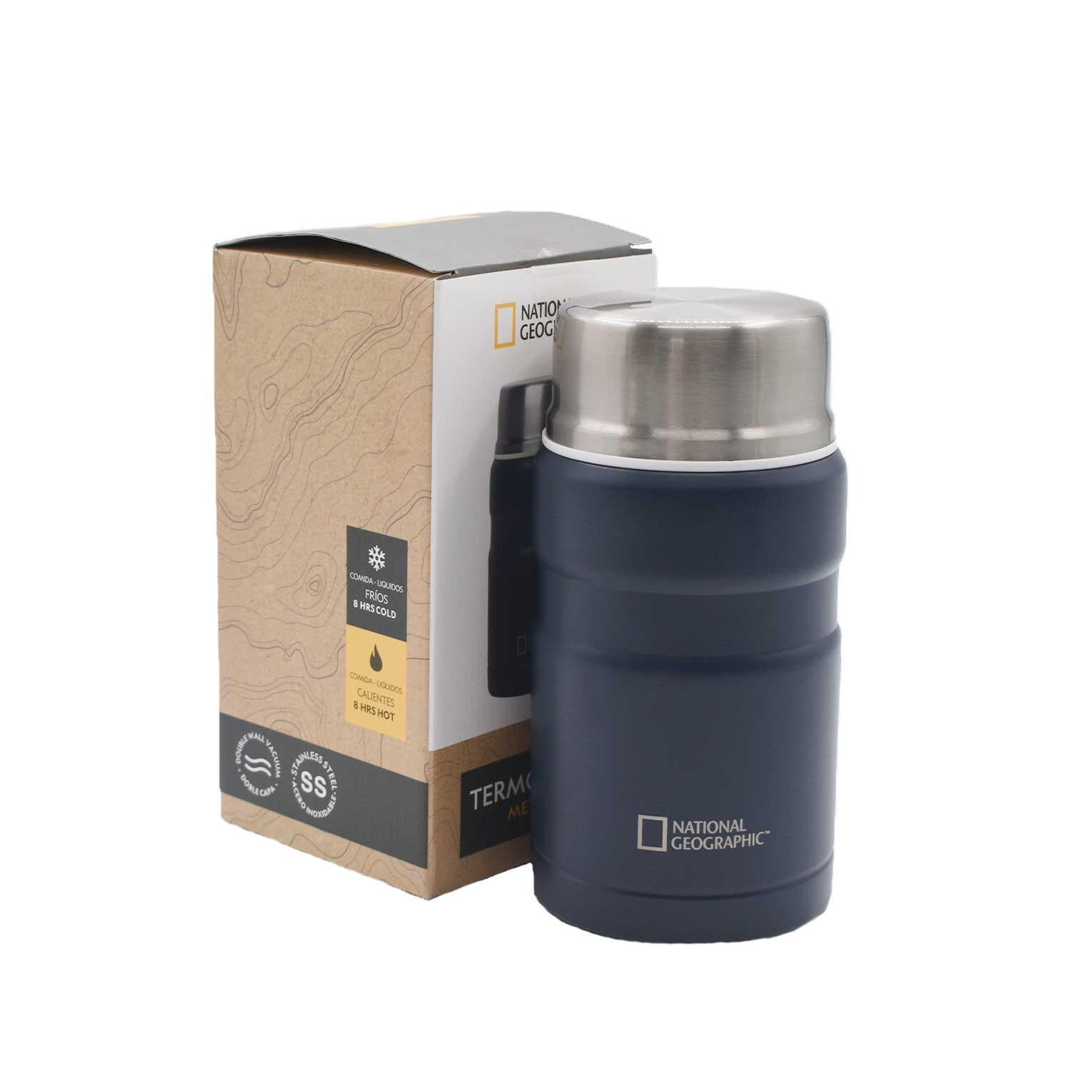 National Geographic - Termo Comida Acero Inoxidable 750ml Con Cubiertos Azul