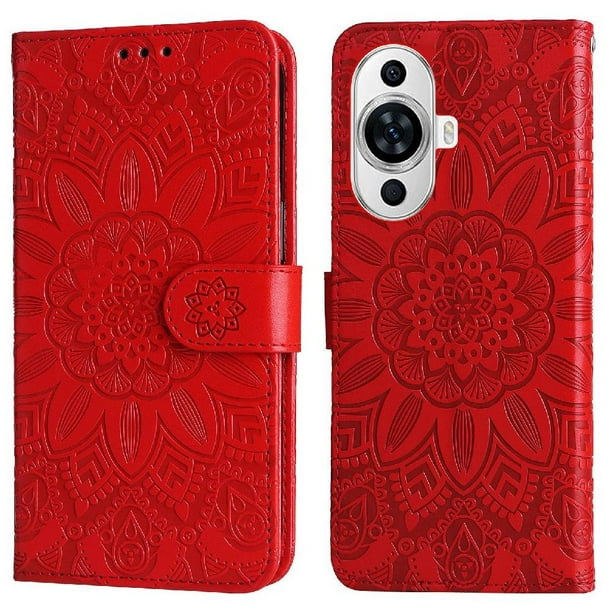 Funda tipo cartera FOXDOCK para Huawei Nova 11 Pro , diseño girasol en relieve, cuero PU, cierre magnético, soporte y tarjetero