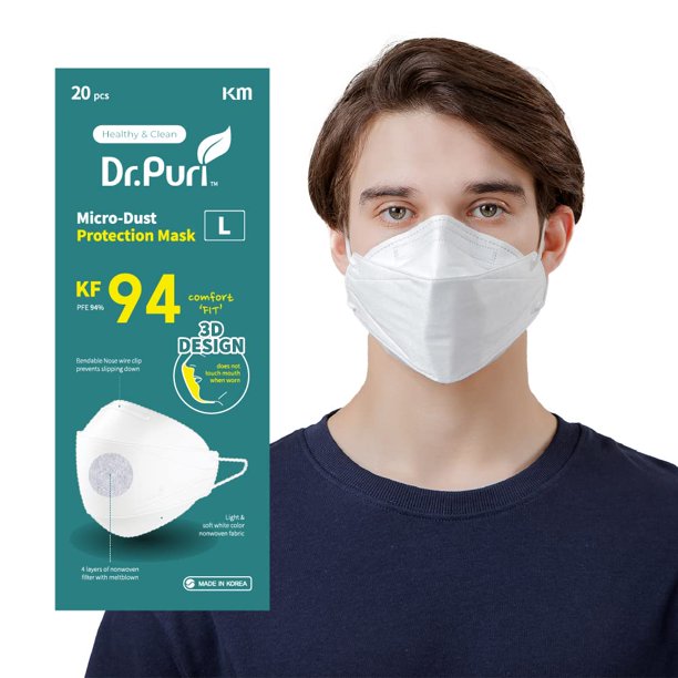 Mascarilla facial Dr.Puri Micro-Dust Protection KF94, blanca, tamaño grande, 20 unidades