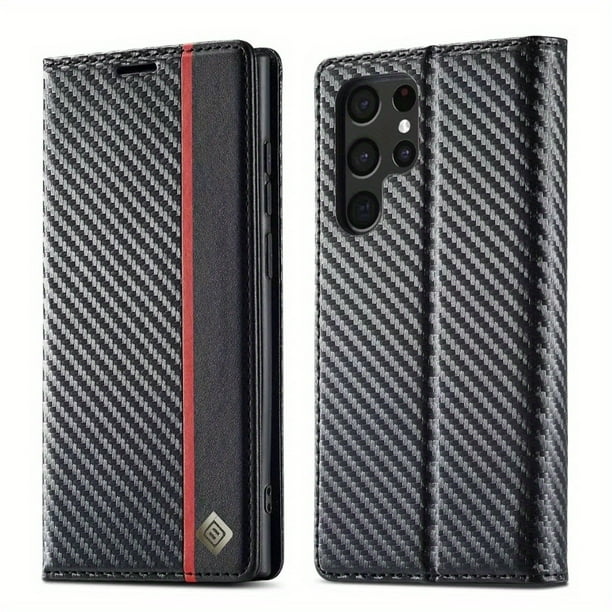 Premium Leather Wallet Case with Carbon Fiber Pattern for Samsung Galaxy S23 Ultra S22 S21 FE Ultra S20 FE S10 Plus A54 A53 A52 A52s A51