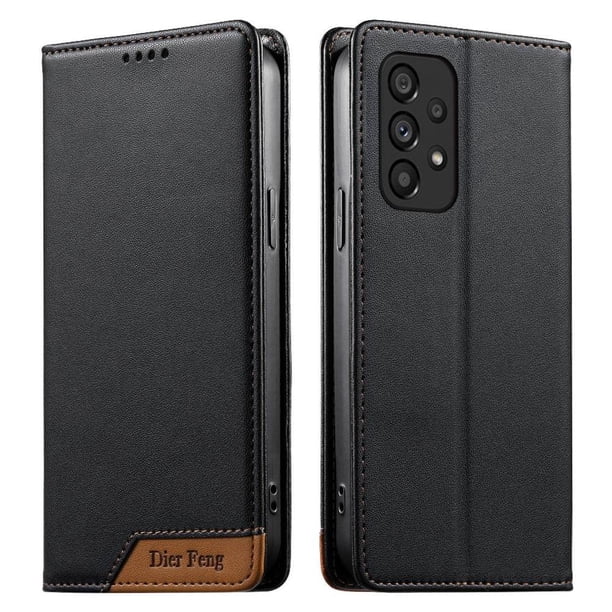 Funda Tipo Cartera de Cuero Sintético para Samsung Galaxy A53 5G Bloqueo RFID, con Ranuras para Tarjetas y Bolsillo para Efectivo, Cierre Magnético Fuerte Negro