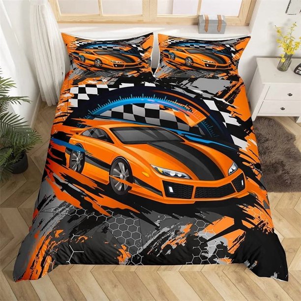Racing Car Duvet Cover Boys Extreme Sports Game Quilt Cover Twin For Boys Microfiber Cool Speed Automobile Honeycomb Bedding Set Bed Sheets