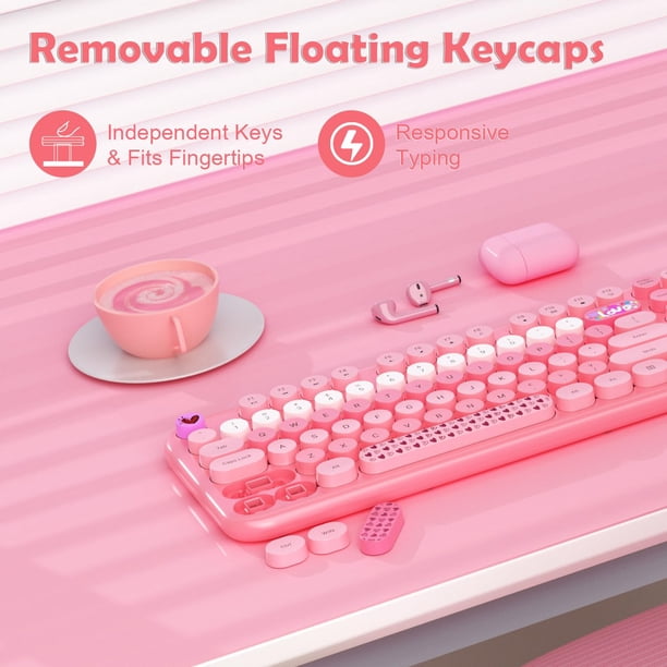Teclado y ratón inalámbricos MOFII 104 teclas redondas rosa | Lider