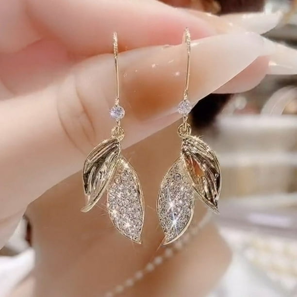 Leaf Full Of Rhinestones Ear Hook Earrings For Women Girls
