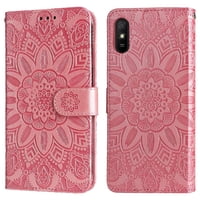 Funda Tipo Cartera Foxdock Para Xiaomi Redmi 9A , Diseño Girasol En Relieve, Cuero Pu, Cierre Magnético, Soporte Y Tarjetero
