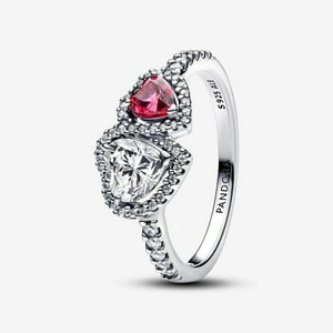 Anillo Pandora Halo Corazones Piedras Rojas Y Claras Plata Esterlina 6