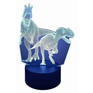 Lelumania - Lampara Ilusion 3D Pareja De Dinosaurios De 7 Colores, Base Touch