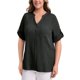 thumbnail image 1 of GRACE & GRANDEUR Camisas de Mujer Tallas Grandes Cuello Mao Escote en V Manga Corta hasta el Codo Blusas con Botones Textuales y Bolsillo 2X Negro, 1 of 6
