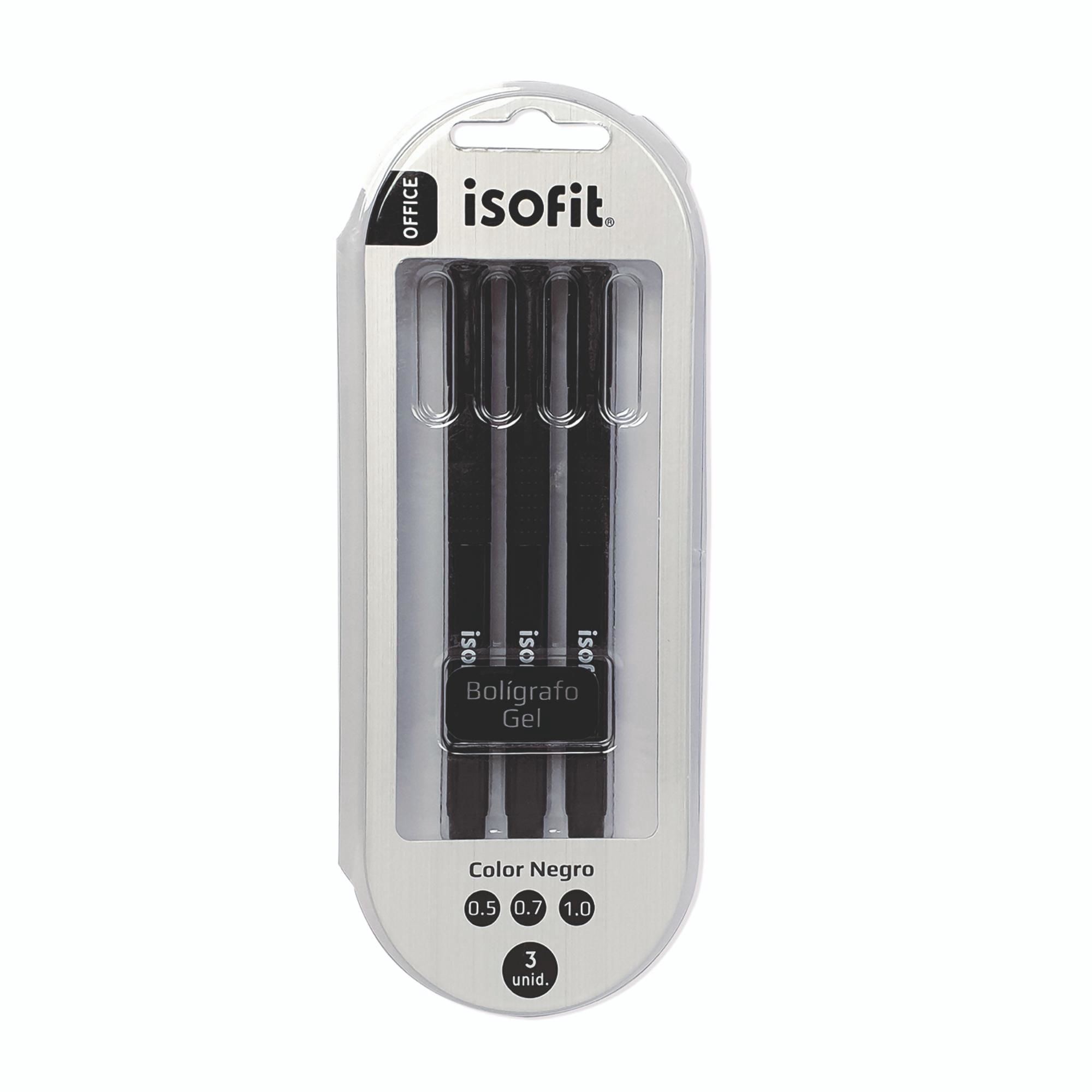 Boligrafo Gel 3 Unidades Negro 0,5-0,7-1,0 Isofit Dsg Proarte