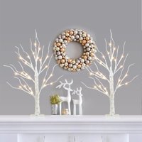 Decoraciones Navideñas Pabipabi, Árbol De Abedul Iluminado De 2 Pies, Paquete De 2 Pies