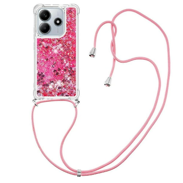 Funda FOXDOCK para Xiaomi Redmi Note 14 4G con Cuerda Ajustable, Brillo Líquido, Protección Antigolpes y Lente – Ideal para Regalo