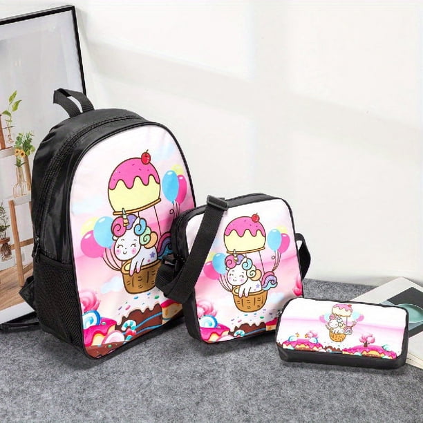 3pcs Backpack Crossbody Bag And Pen Bag Set, 13.8inch 35cm Boys Girls Kids Backpack Lunch Bag Pencil Case Set, Travel Camping Backpack, Casual Cartoon Backpack With Padded Back And Adjustable Strap, F