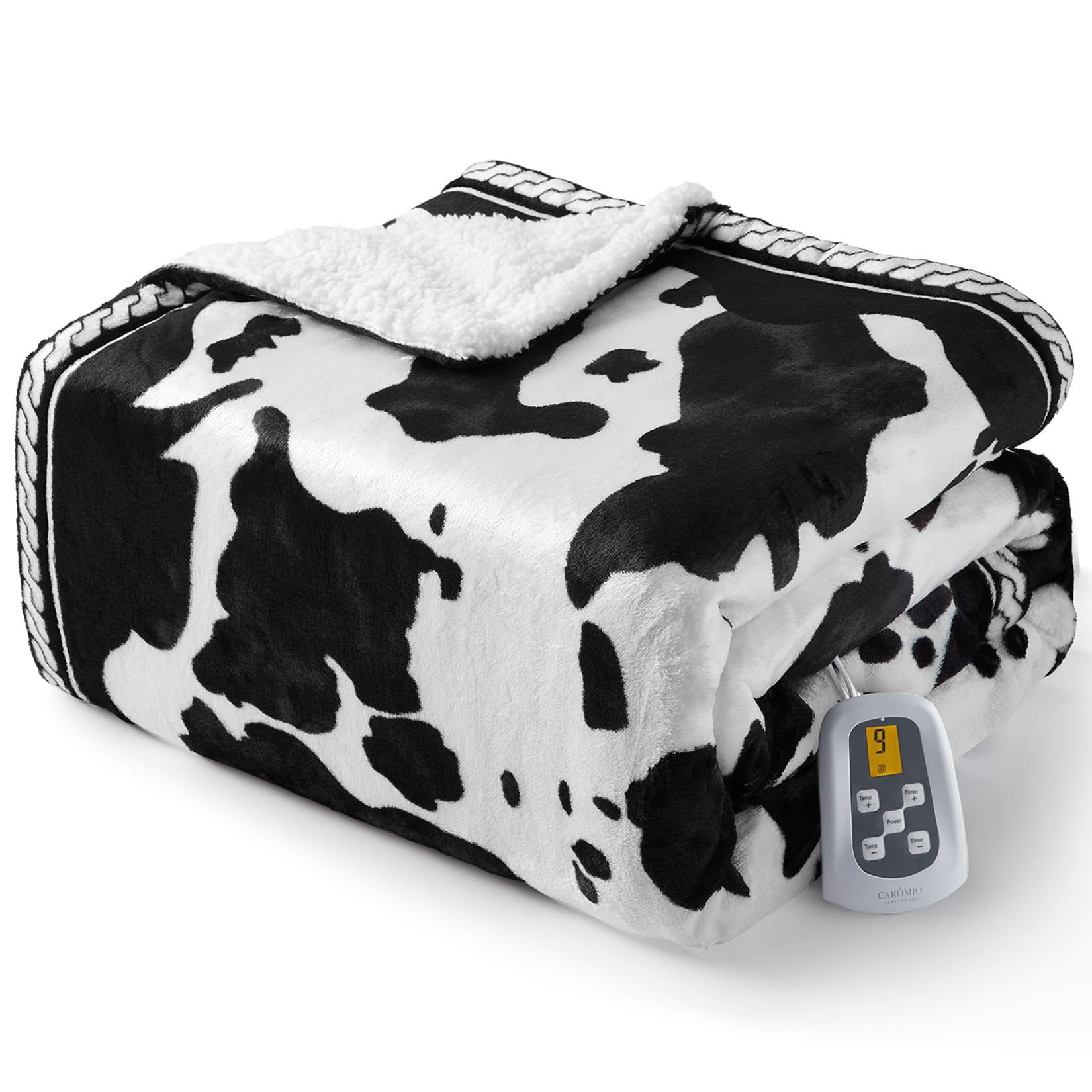 Manta Eléctrica Calefactada Caromio, Tamaño Doble, Estampado De Vaca