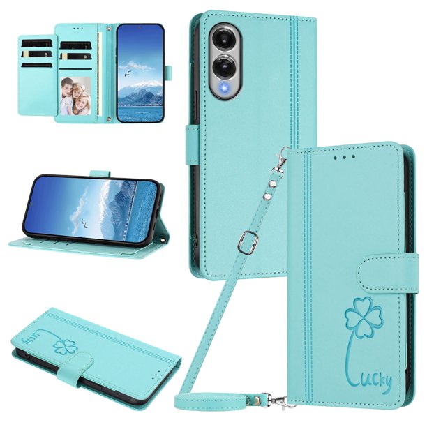 Funda Cartera Trébol para Samsung Galaxy S25 Edge con Ranuras Tarjetas y Carga Inalámbrica Verde menta