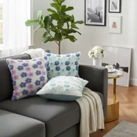 Casadeliacl - Funda De Cojín Bordada Flores 45X45 Cm 6 Uni - Verde Con Azul - Flores Bordadas