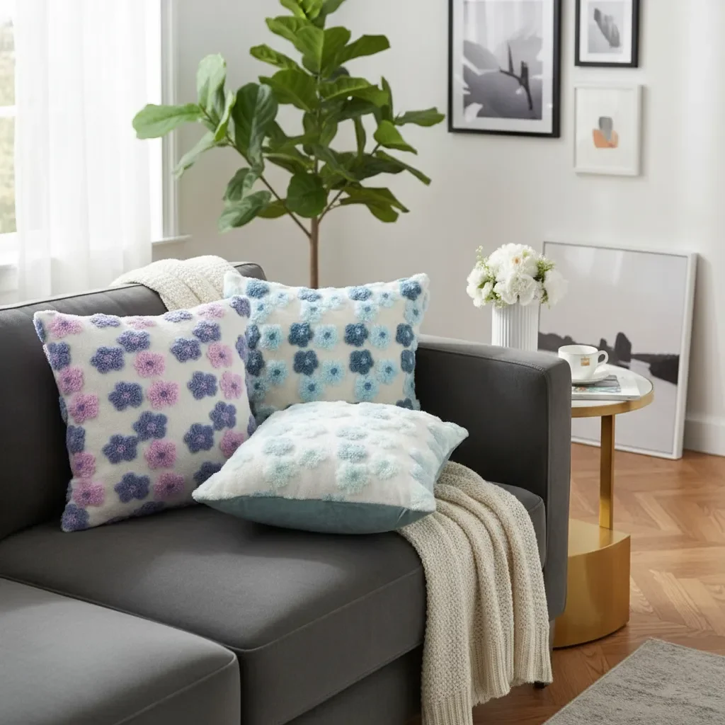 Casadeliacl - Funda De Cojín Bordada Flores 45x45 Cm 6 Uni - Verde Con Azul - Flores Bordadas