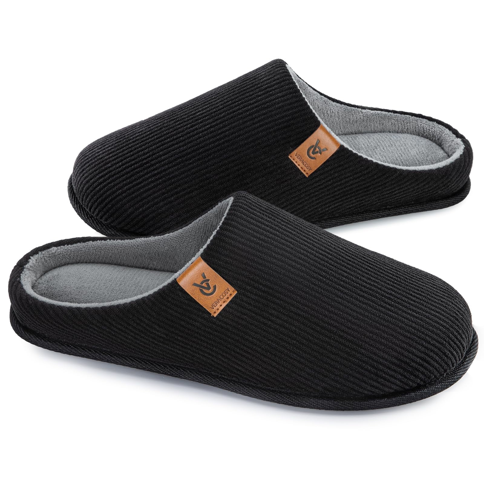 Vera Cosy - Pantuflas Slip On De Pana Para Hombre Veracosy Con Espuma Viscoelástica Negras