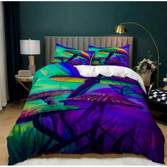 Nature Mushroom World Quilt Duvet Cover Set Comforter Cover Double3-Piece Bedding Set