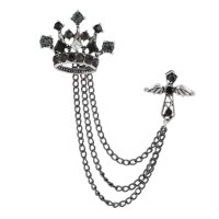 Magideal - Broche De Corona Para Hombre Con Cadenas Pin De Solapa Accesorios De Insignia Broche De Boda Pin Joyería De Moda Para Abrigo Vestido Bufanda Sombrero , Negro