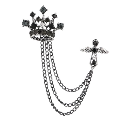 Magideal - Broche De Corona Para Hombre Con Cadenas Pin De Solapa Accesorios De Insignia Broche De Boda Pin Joyería De Moda Para Abrigo Vestido Bufanda Sombrero , Negro