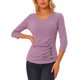 thumbnail image 1 of INSPIRE CHIC Blusa Fruncida para Mujer de Regreso a Clases con Botones Decorativos Cuello en V Manga 3/4 Top de Punto Sólido Gris Púrpura L, 1 of 6
