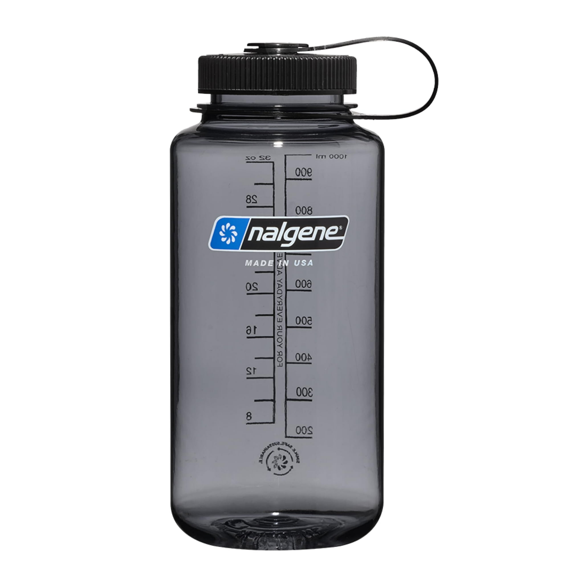 Botella De Agua Nalgene Sustain Tritan Sin Bpa, 1 Litro, Gris Con Tapa Negra