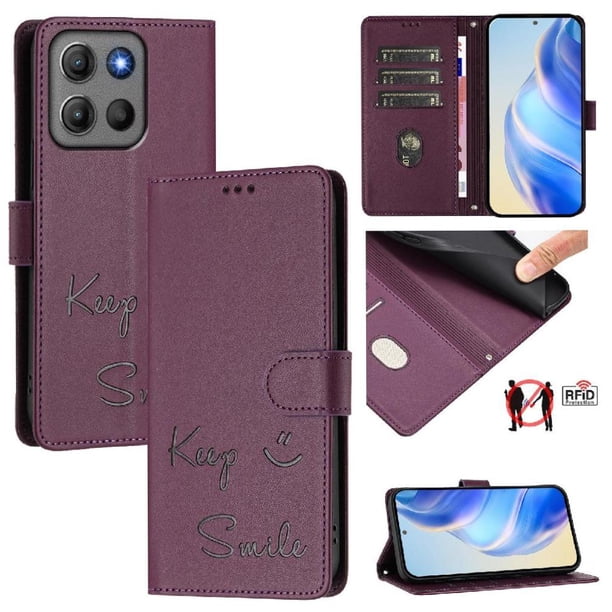 Funda Cartera para Motorola Moto G15 Power con Bloqueo RFID, Cierre Magnético y Ranuras Tarjetas Morado