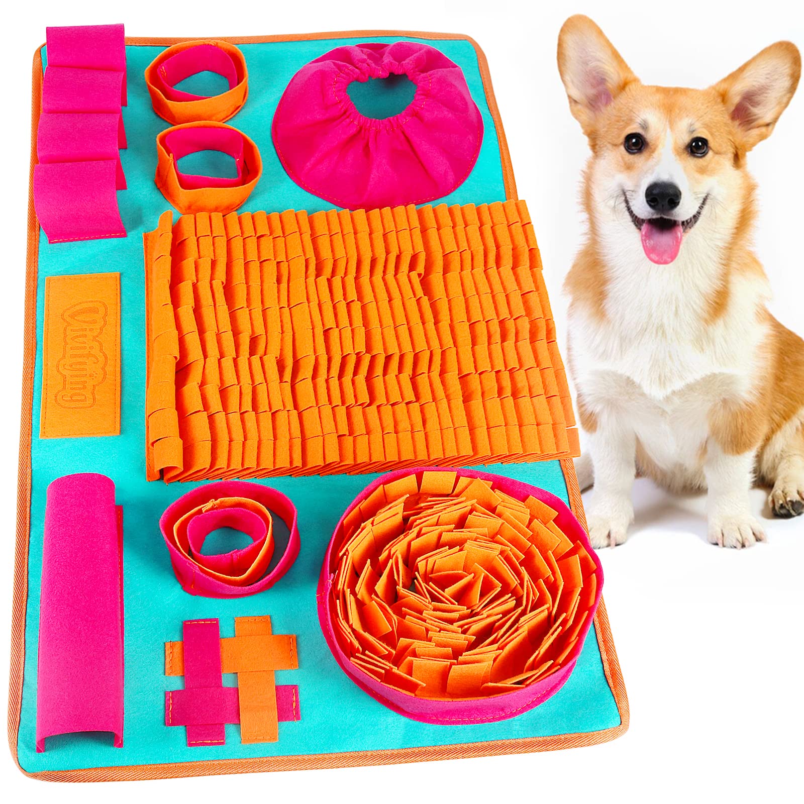 Alfombrilla Snuffle Vivifying Para Perros Y Gatos, 66 X 42 Cm, Naranja+Rojo+Azul