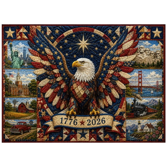 Rompecabezas de 300 piezas MyPuzzle.com Águila Calva – Colcha Patriótica 250.º Aniversario EE. UU.