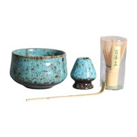 Magideal - 4X Juego De Matcha Japonés Matcha Tradicional, Cuenco De Matcha, Soporte De De Cerámica, Hecho A Mano Para Soporte De De Matcha De , Azul