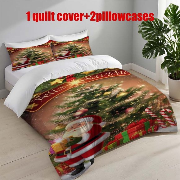 3pcs Merry Christmas Greeting Card Printed Bedding Set Duvet Cover and Pillowcases