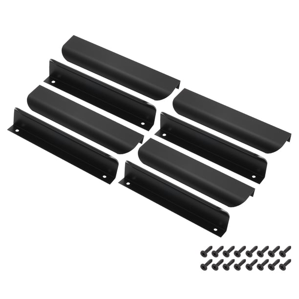 Uxcell 8 piezas de tiradores para gabinetes, tiradores de borde de aleación de aluminio de 6 pulgadas, tirador de dedo plano oculto para montaje trasero para cajones de armario, negro